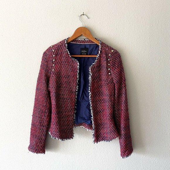 Zara Jackets & Blazers - Zara Trafaluc red blue studded jacket frayed cotton acrylic L